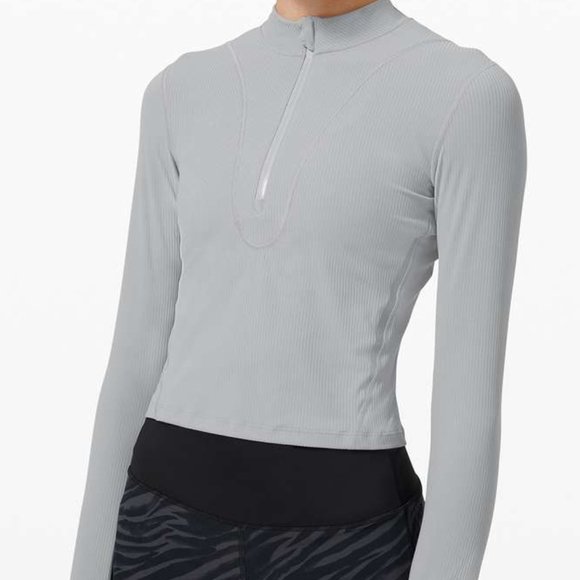 lululemon athletica Tops - Lululemon Gloss Trim Long Sleeve Running Half-Zip in Gray
